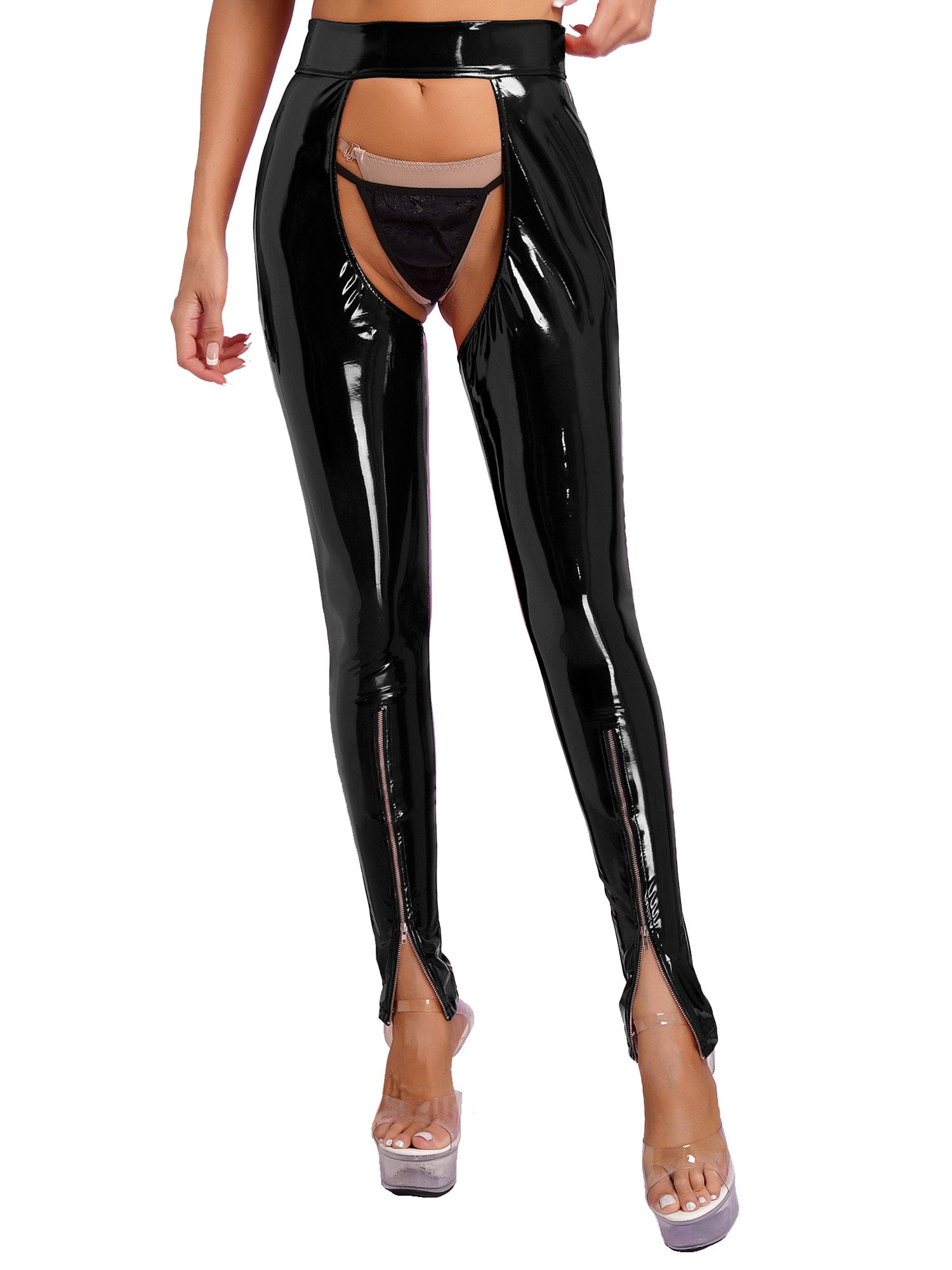 Latex Women Wet Look Shiny Skinny Stretchy Leggings Pants Trousers Open  Butt | eBay